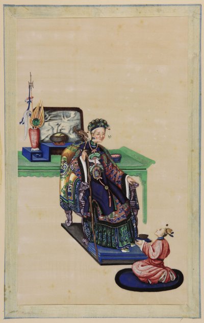 Old Woman Seated with a Kneeling Servant by Chinese School